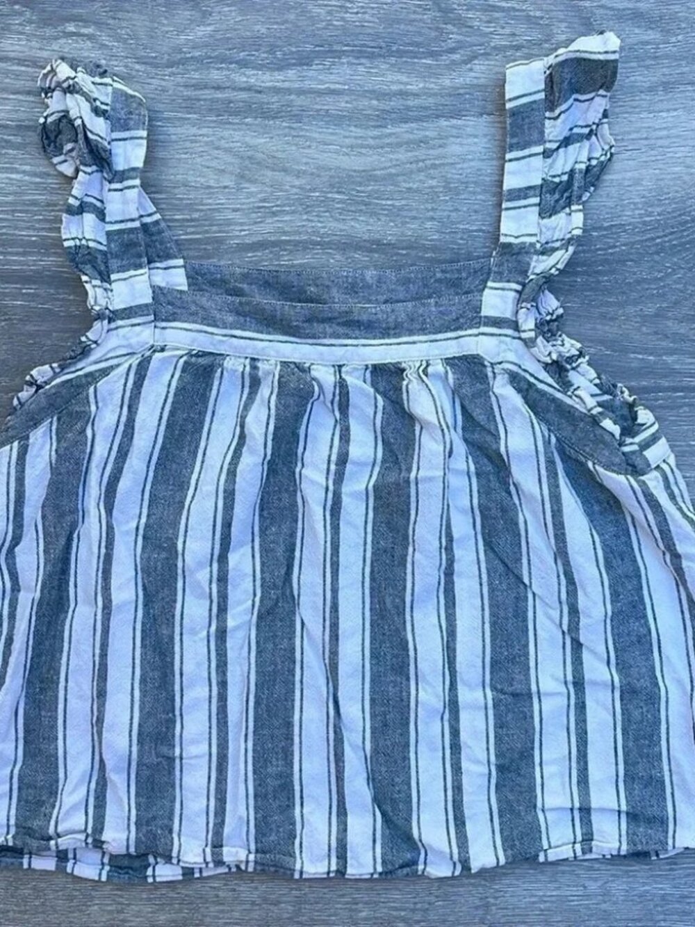 Loft Striped Ruffle Shoulder Linen Blend Shell Tank